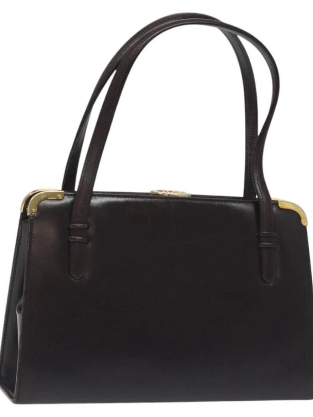 GUCCI Hand Bag Leather Brown Gold Auth ep9221
